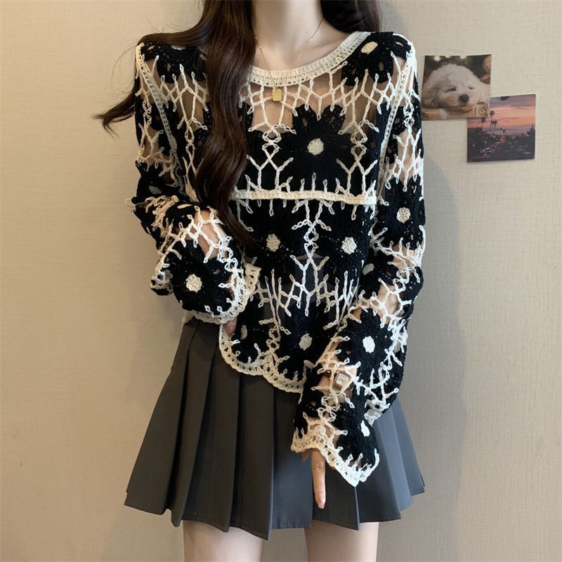 French Style Unique Crocheted Hollow Sweater For Women Early Autumn New