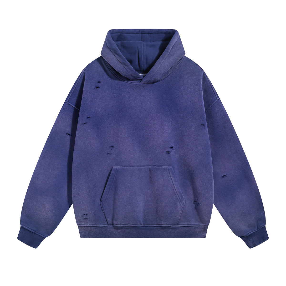 Washed And Worn Ripped Hooded Fleece Lined Sweater