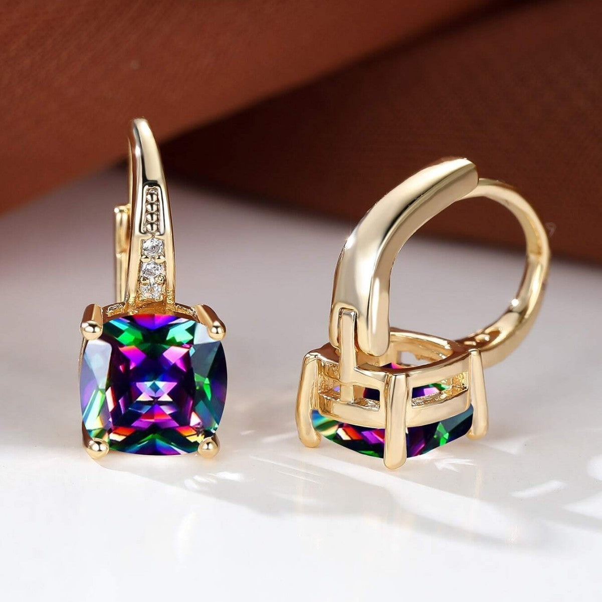 Square Colorful Moissanite Inlaid Ear Clip Advanced Sense