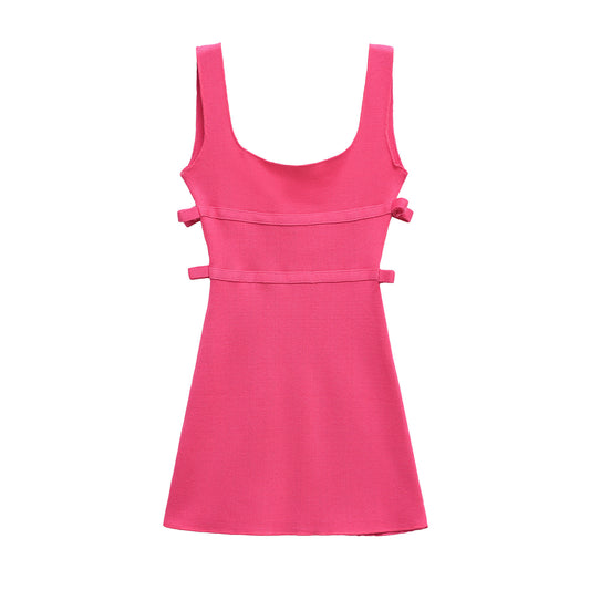 Bow decoration waist cinching short suspender dress for women