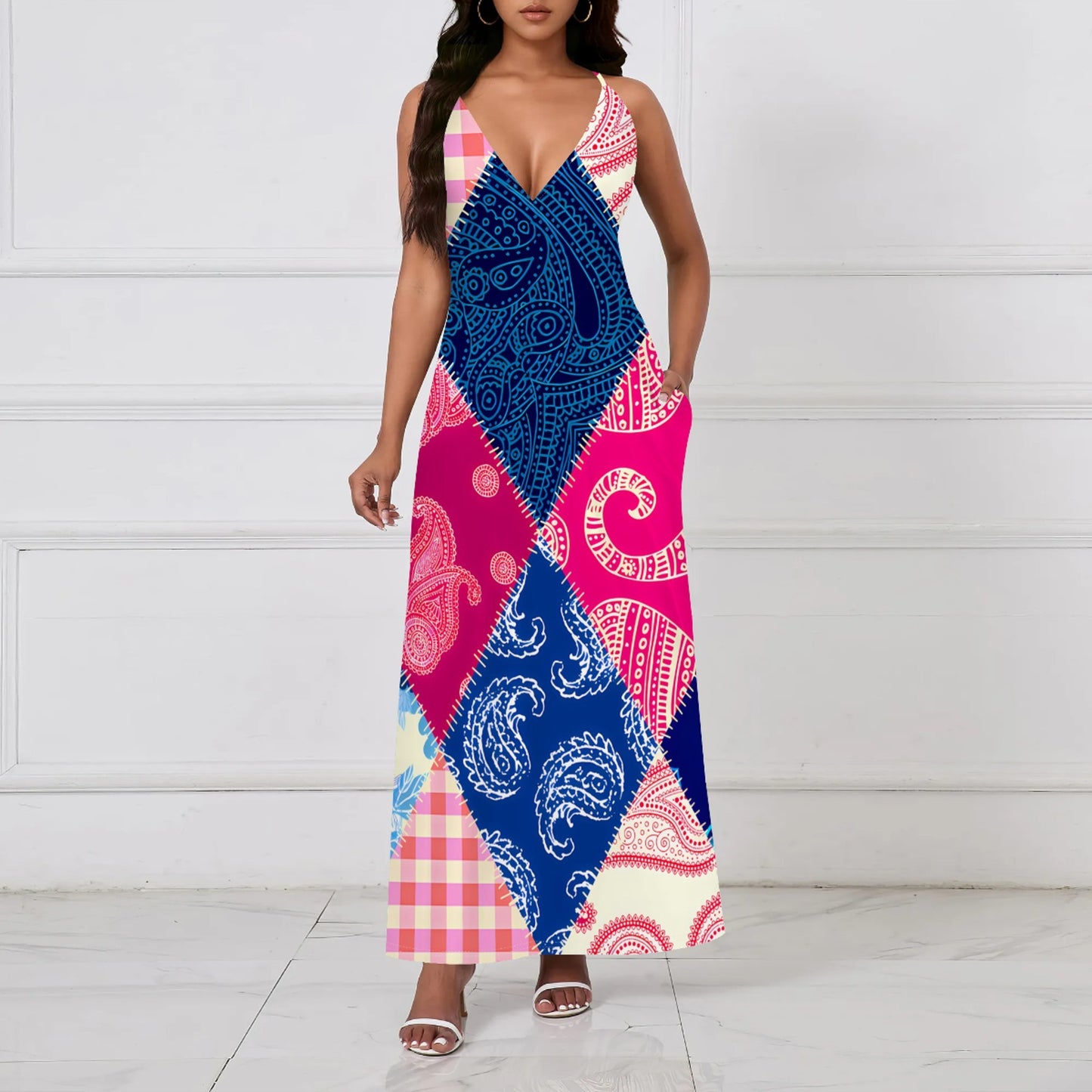 Ethnic Style Paisley Sexy Backless Slip Dress
