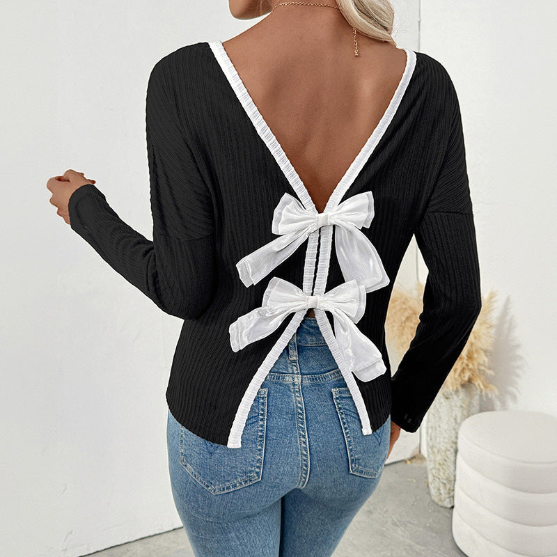 Sexy Backless Bow Fashionable T-shirt Women