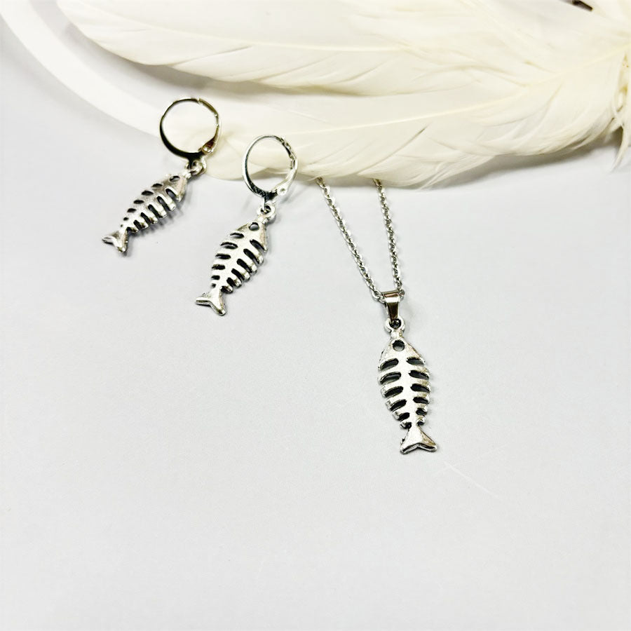 Female Creativity Fishbone Pendant Necklace Earrings