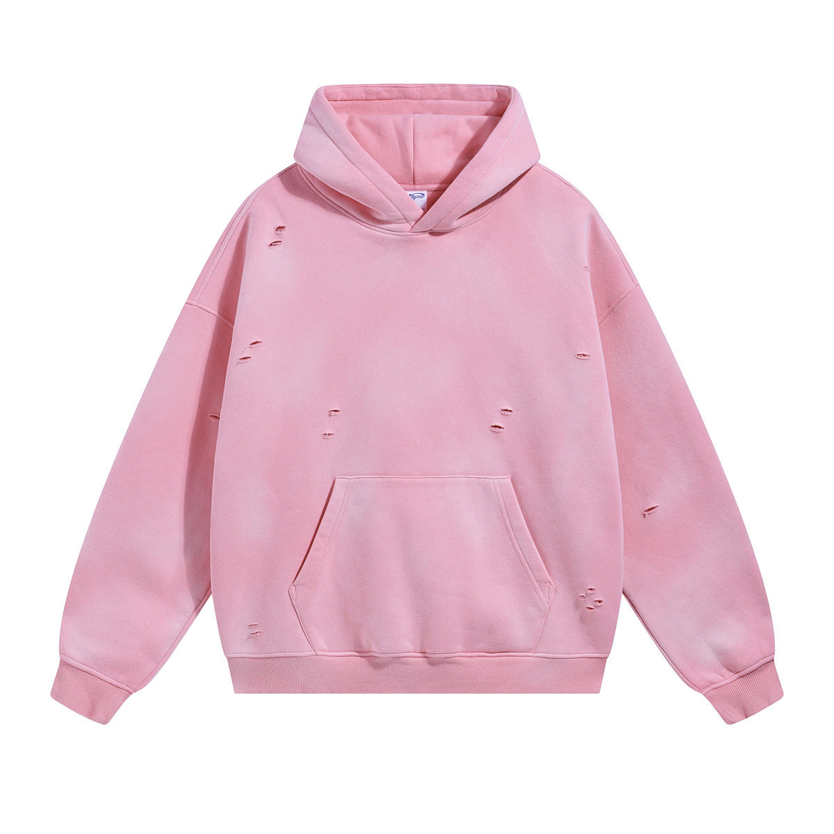 Washed And Worn Ripped Hooded Fleece Lined Sweater