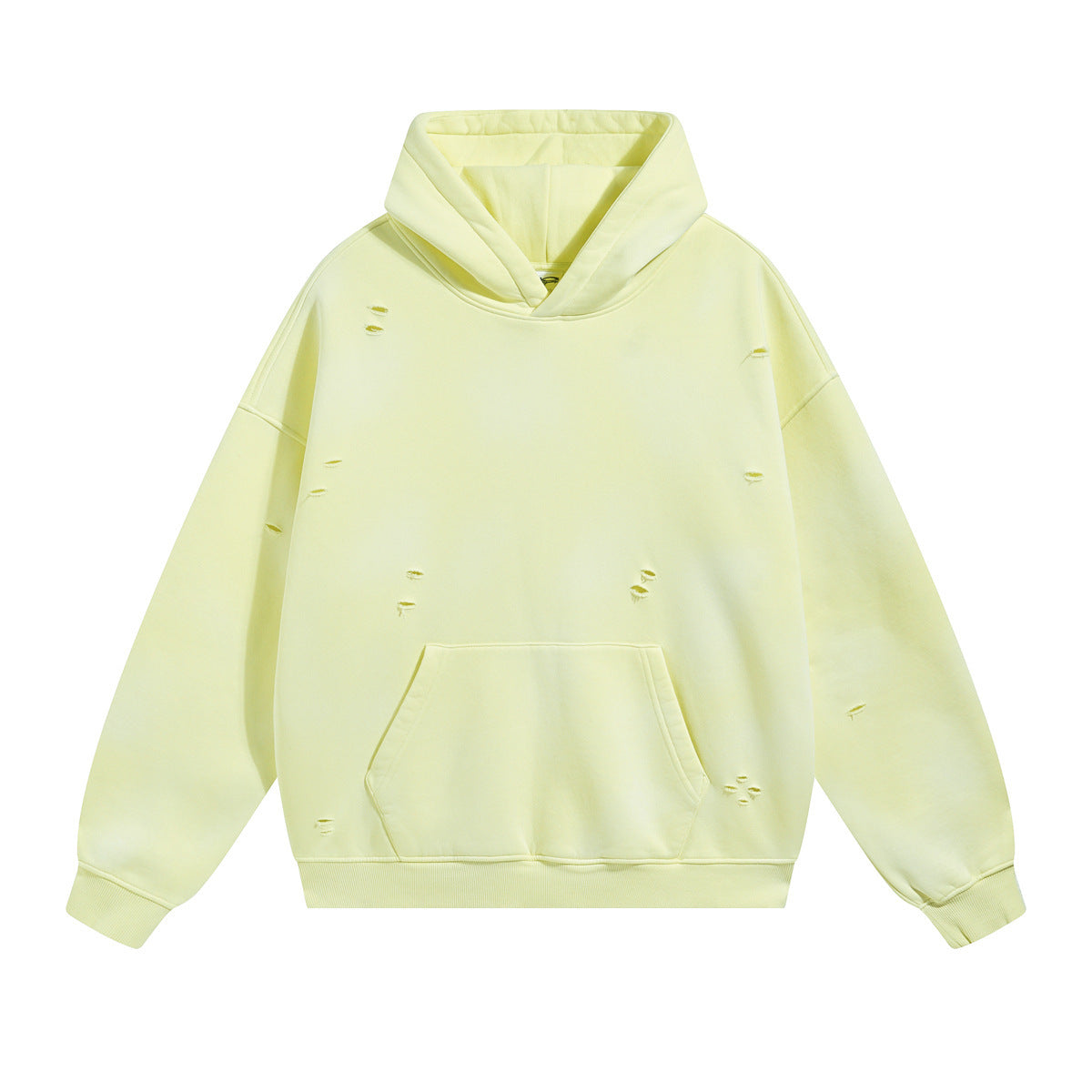 Washed And Worn Ripped Hooded Fleece Lined Sweater
