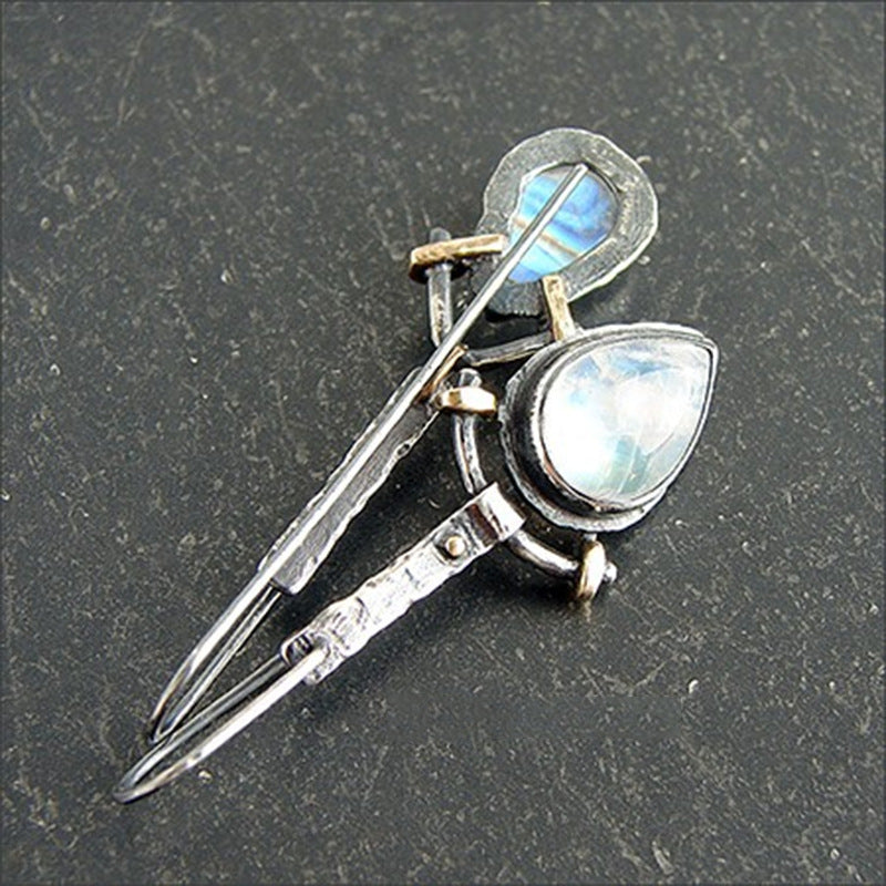 European And American Popular Asymmetric Artistic Retro Water Drop Moonstone Earrings