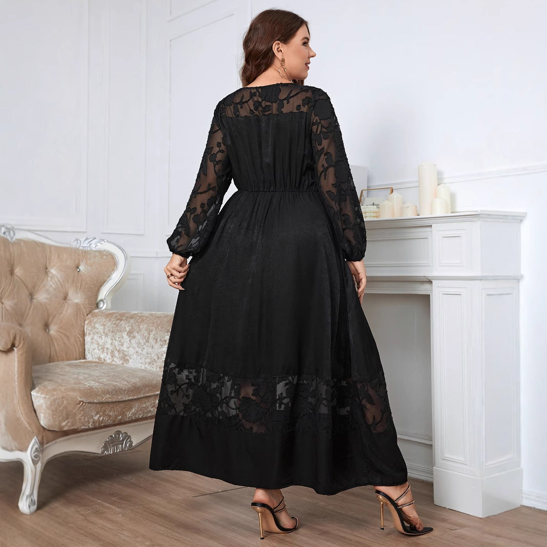 Slightly Fat Over The Knee Lace Dress Slimming Autumn