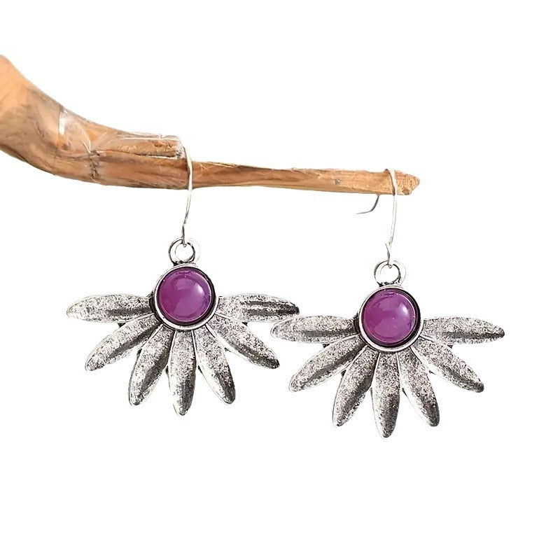 Bohemian Style Plant Flower Earrings Purple Resin Gemstone Earrings