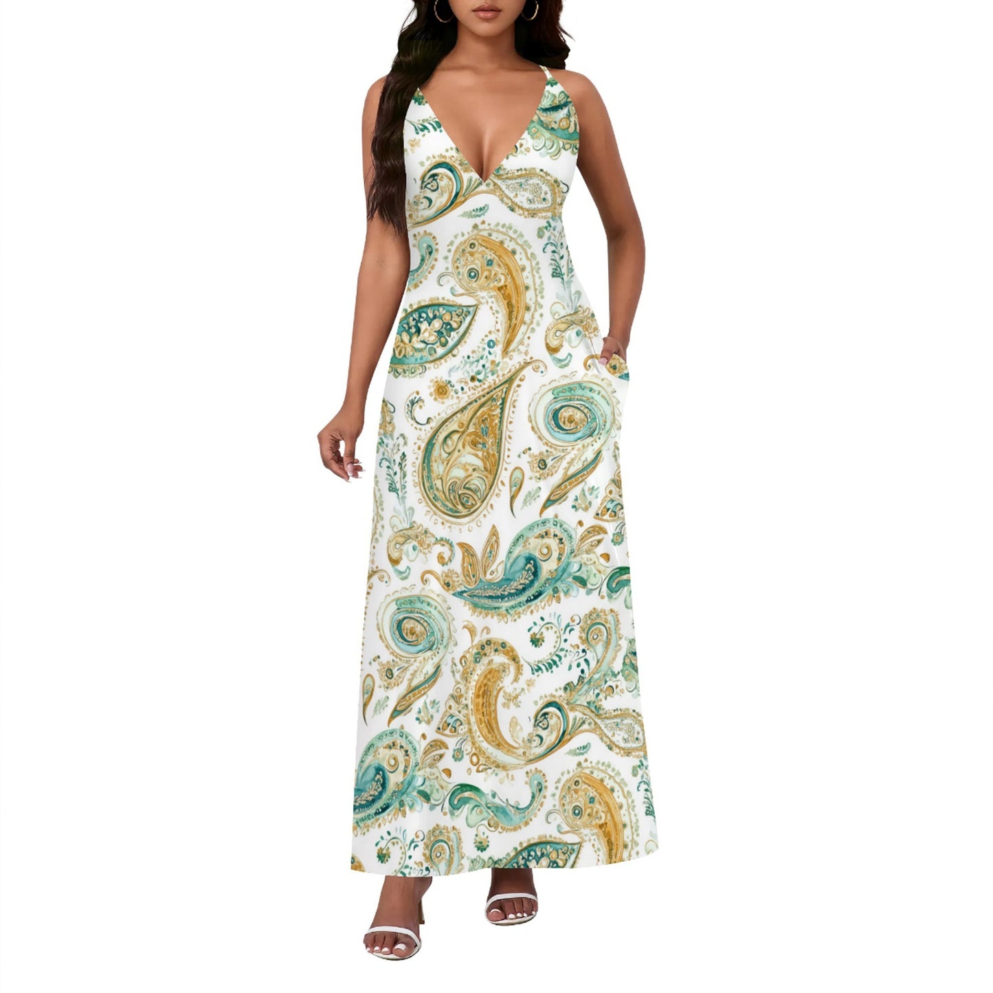 Ethnic Style Paisley Sexy Backless Slip Dress