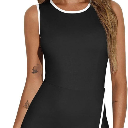 Round Neck Contrasting Color Side Slit A-line Tennis Skirt