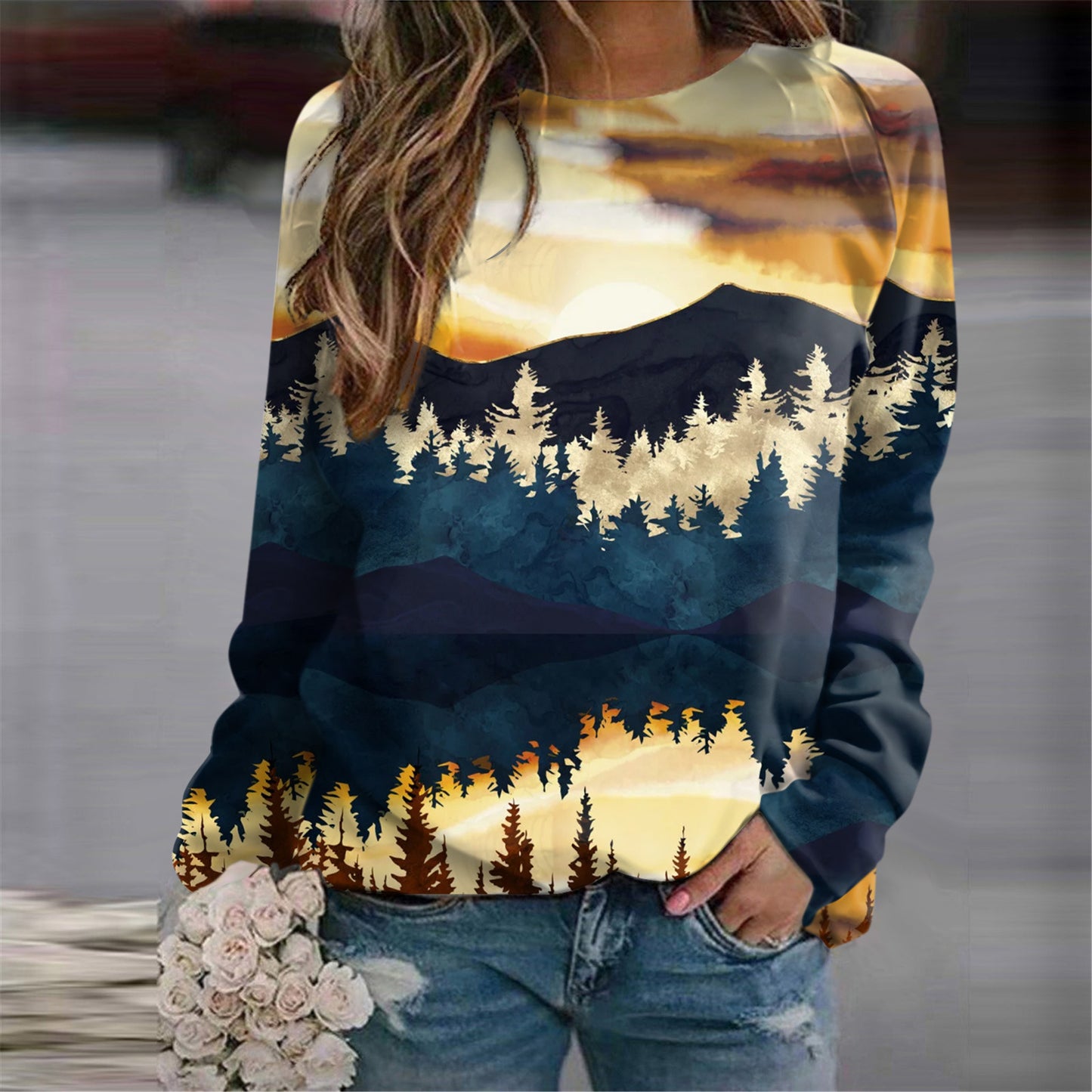 Women's Fashion 3D Casual Round Neck Sweater Baggy Coat