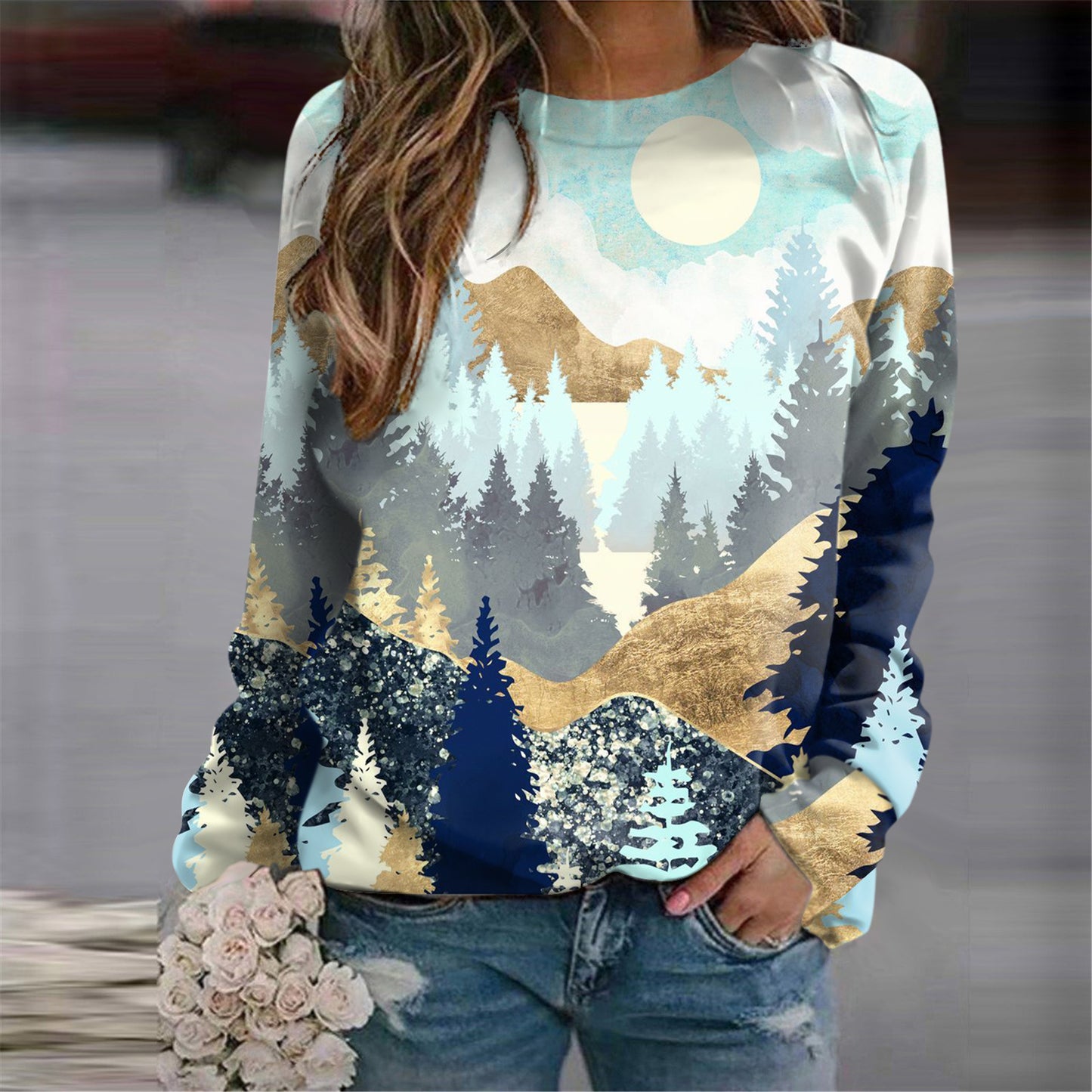 Women's Fashion 3D Casual Round Neck Sweater Baggy Coat