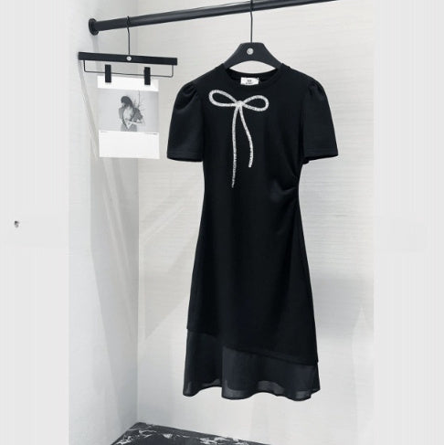 Elegant Slimming Patchwork Bow Women's Dress