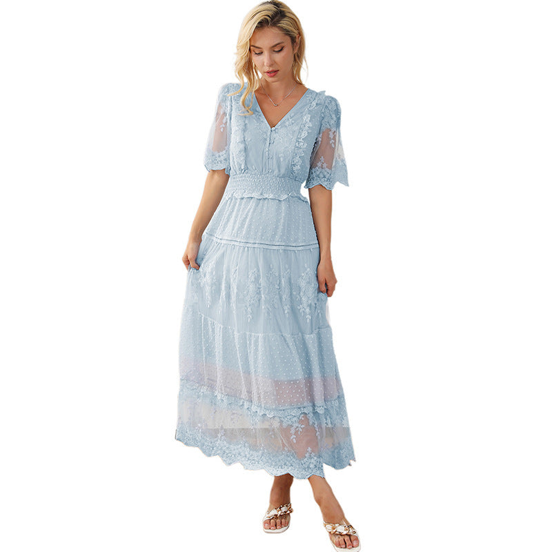 Lace V-neck Patchwork Dress Women