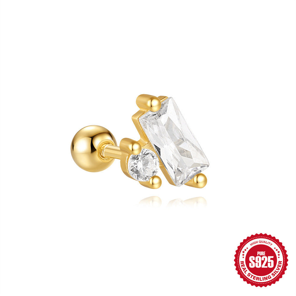 S925 Sterling Silver Red Earrings Square Gravel Stud Earrings