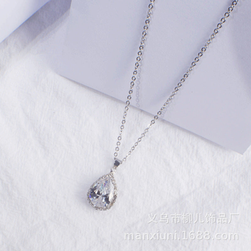 Water Drop Rose Gold Rhinestone Elegant Pink Color Necklace