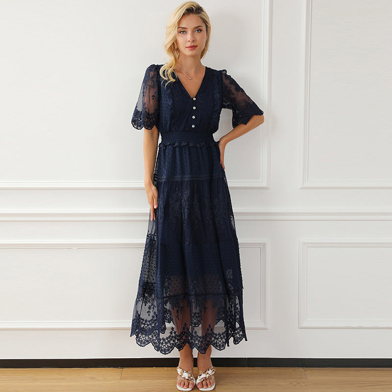 Lace V-neck Patchwork Dress Women