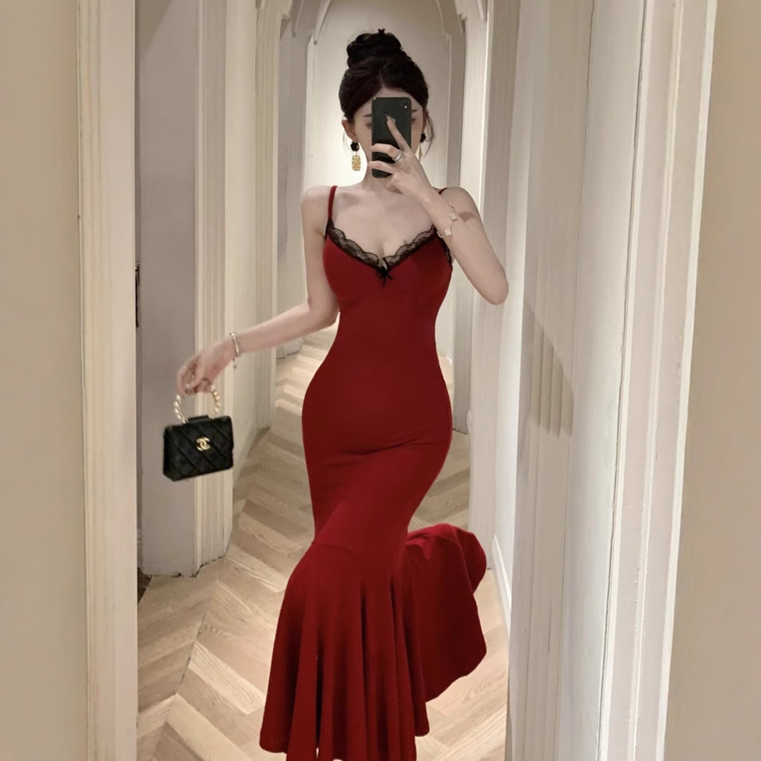 Fashion Personality Lace V-neck Sling Dress Women