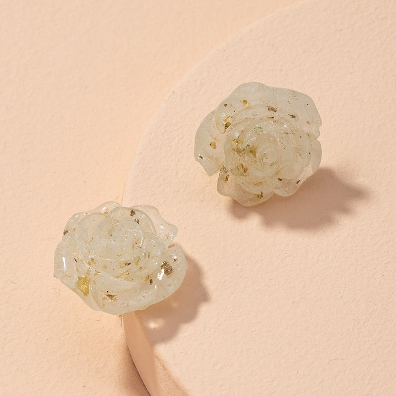Transparent Resin Gold-foil Roses Stud Earrings