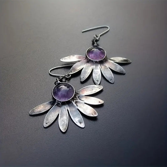 Bohemian Style Plant Flower Earrings Purple Resin Gemstone Earrings