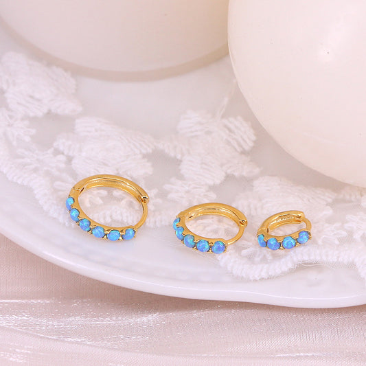S925 Sterling Silver Round Opal Diamond Earrings