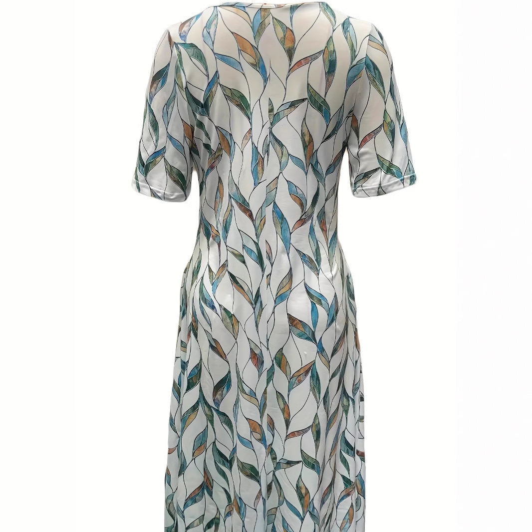 Four Seasons Leisure Printed Loose Fashion V-neck Printed Dress