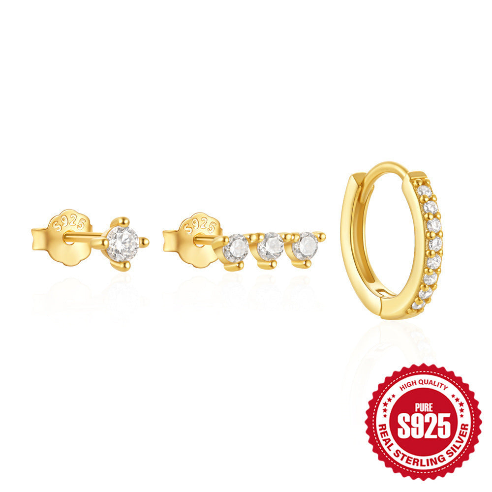 S925 Sterling Silver Classic Ear Ring High-end Temperament Earrings Women's Set