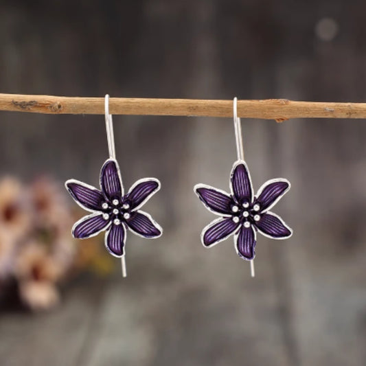 Retro Purple Flower Temperament Alloy Simple Earrings
