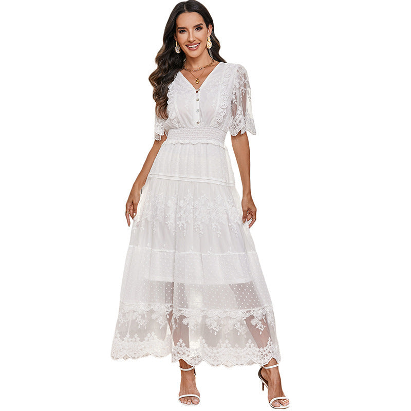 Lace V-neck Patchwork Dress Women