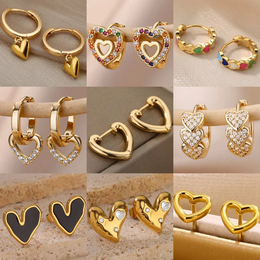 Simple Zircon Love 18K Ear Clip Female Fashion Titanium Steel Stud Earrings