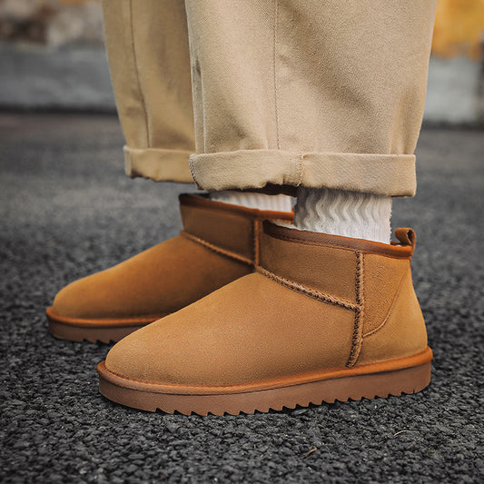 Men's snow boots made of thick cowhide warm and non slip oversized cotton shoes
