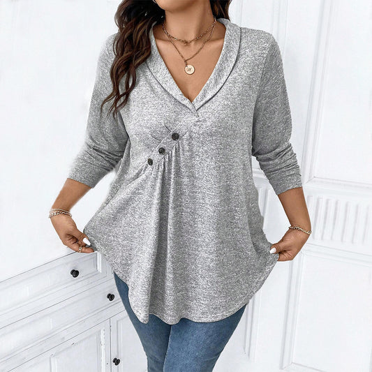 Plus Size Women's Casual Temperament Irregular Long Sleeve Design Blouse