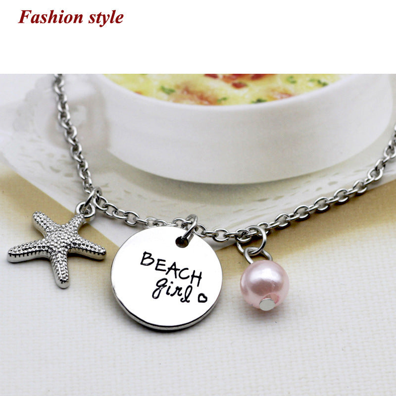 Fashion Letter Beach Girl Starfish Pendant Necklace