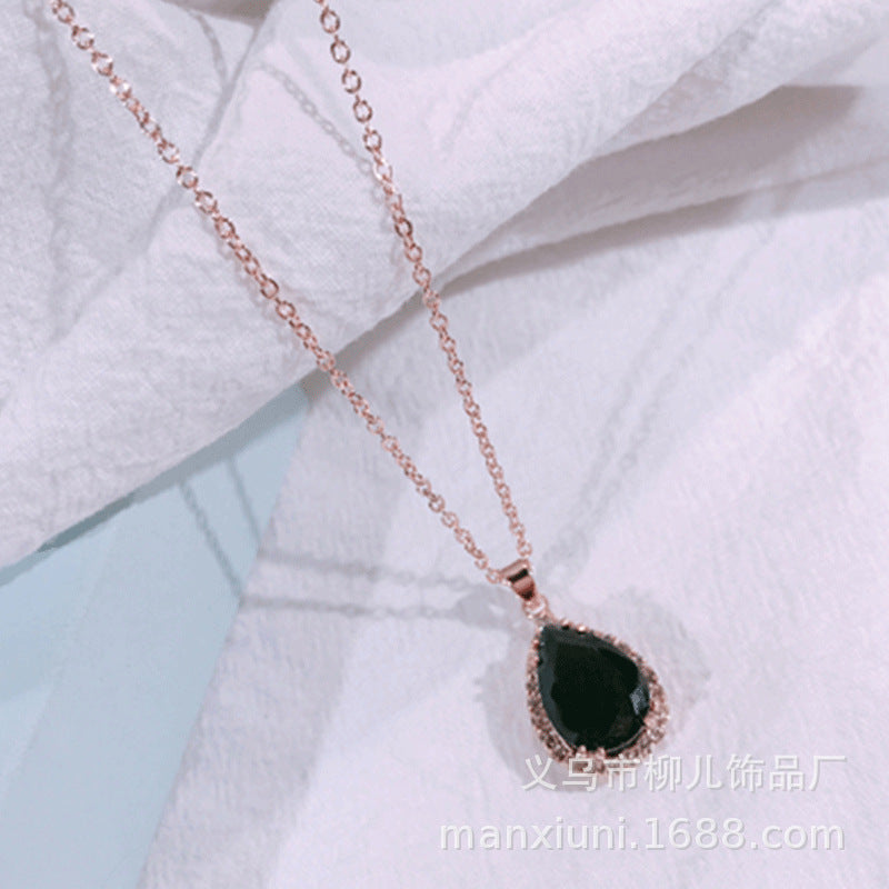 Water Drop Rose Gold Rhinestone Elegant Pink Color Necklace