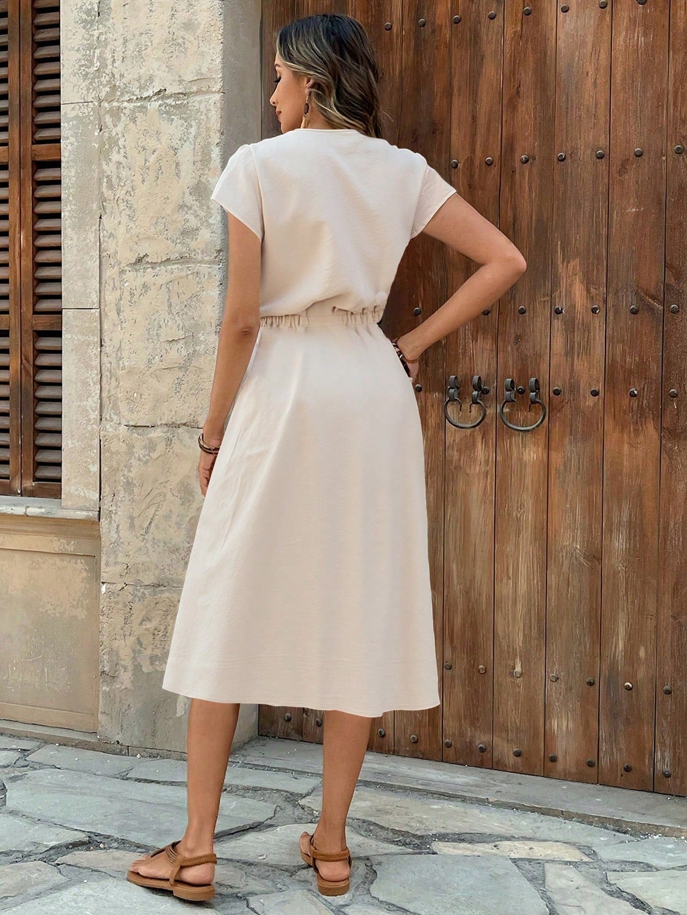 Women's Casual Solid Color Drawstring Mid Waist Dress