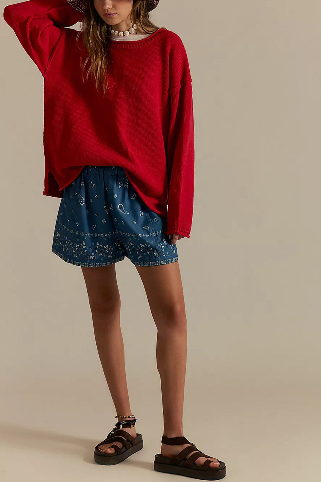 Solid Color Round Neck Loose Versatile Basic Pullover Sweater