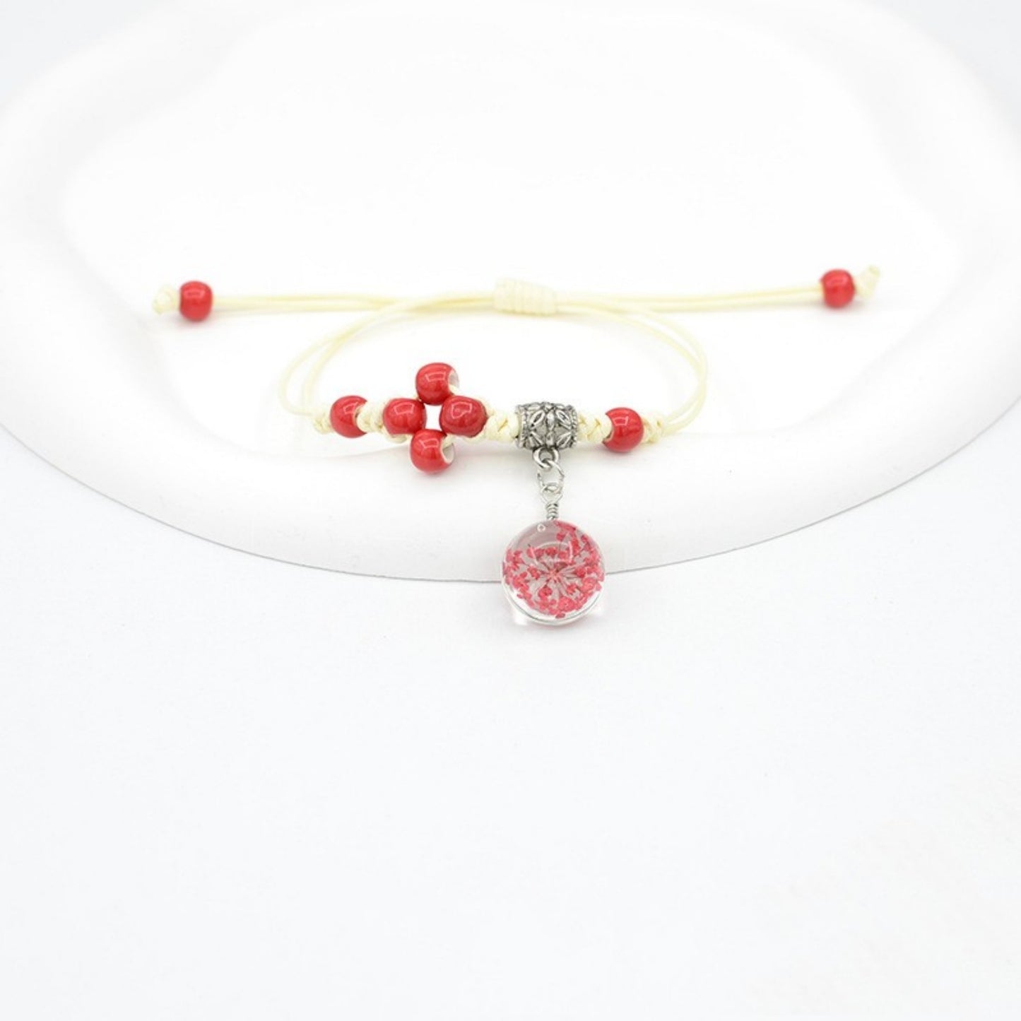 Glass Dried Flower Bracelet Real Flower Lace Flower