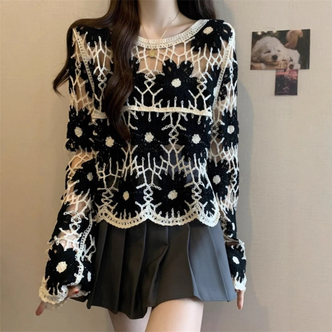 French Style Unique Crocheted Hollow Sweater For Women Early Autumn New