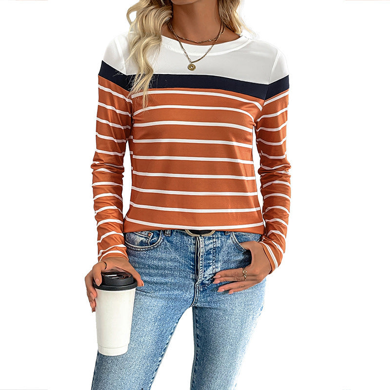 Casual Simple Style Basic Style Round Neck Striped Long-sleeved Top Women