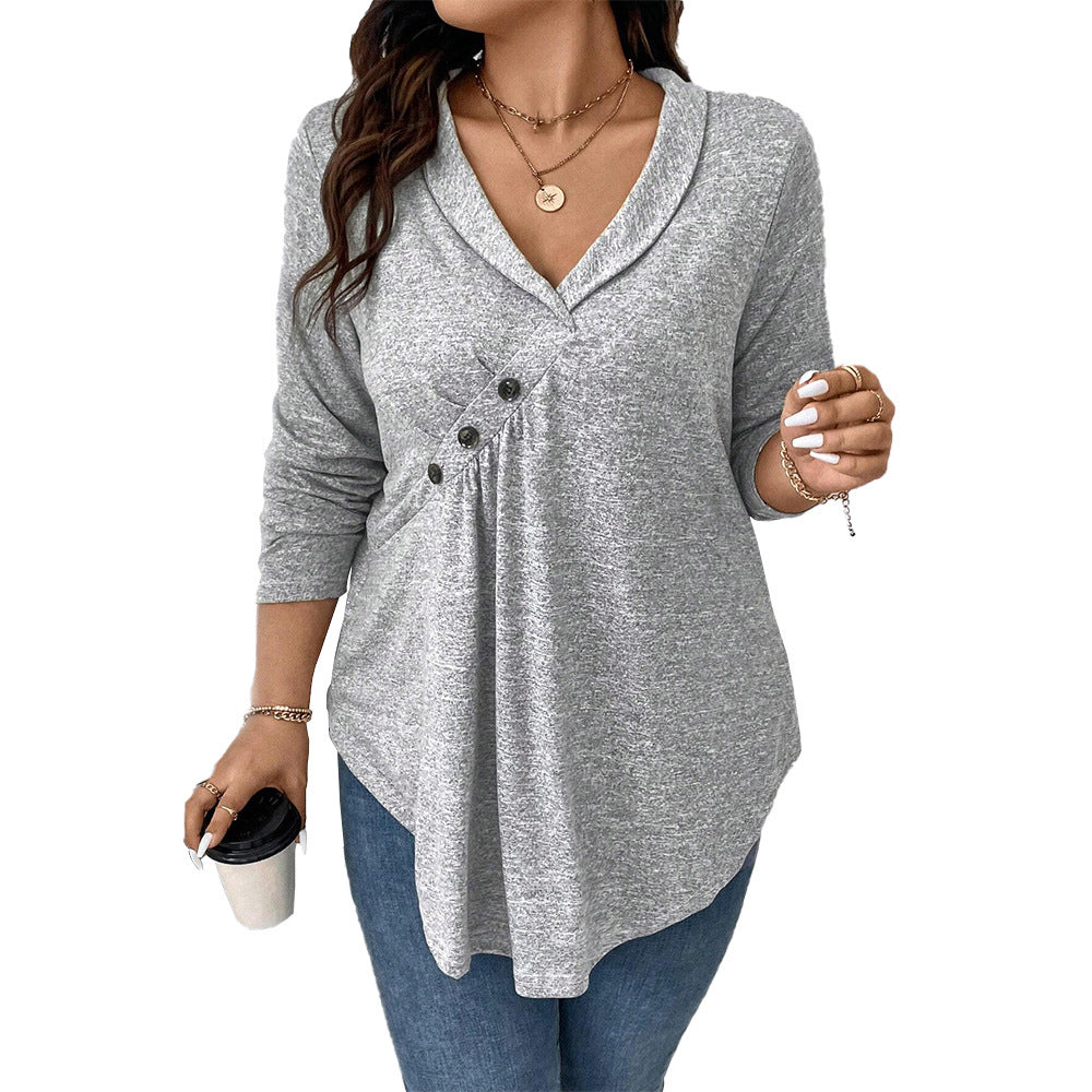 Plus Size Women's Casual Temperament Irregular Long Sleeve Design Blouse