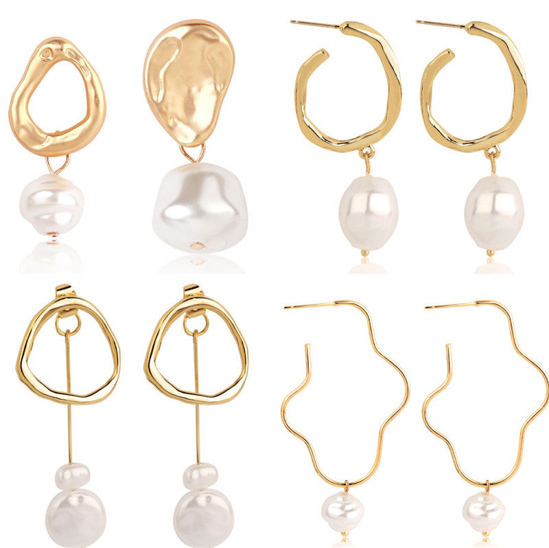 Ladies European And American Pearl Earrings Set Of 4
