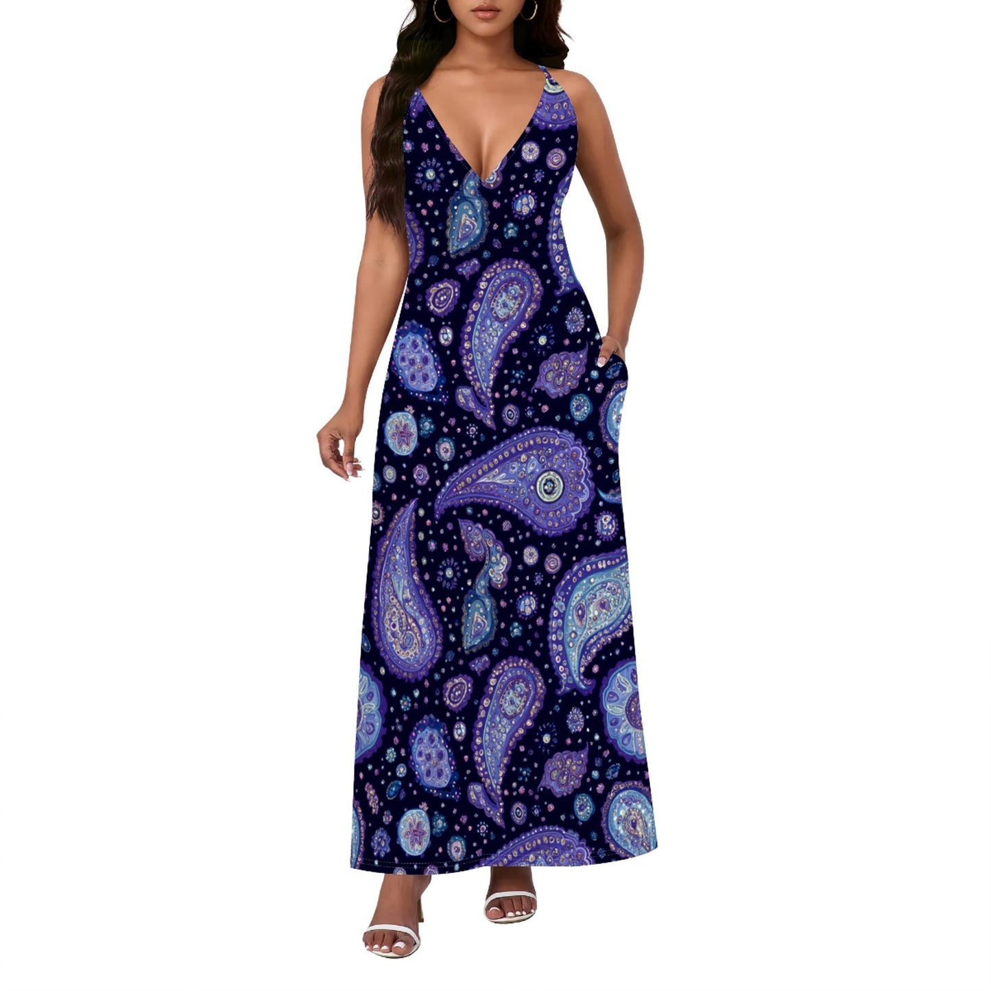 Ethnic Style Paisley Sexy Backless Slip Dress