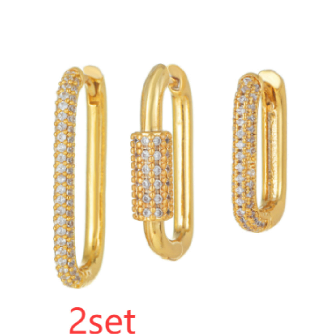 Micro Inlaid Zircon Ear Clip Geometric Three-piece Set