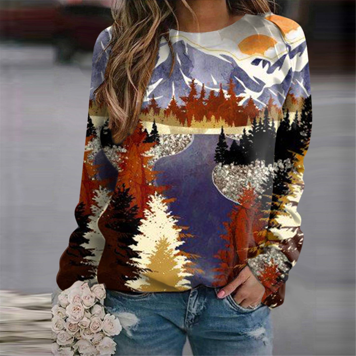 Women's Fashion 3D Casual Round Neck Sweater Baggy Coat