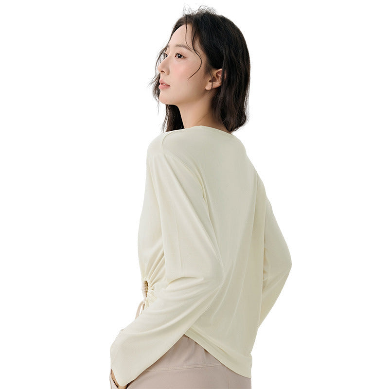 Modal Side Sexy Cutout Drawstring Loose Breathable Pilates Sports Blouse