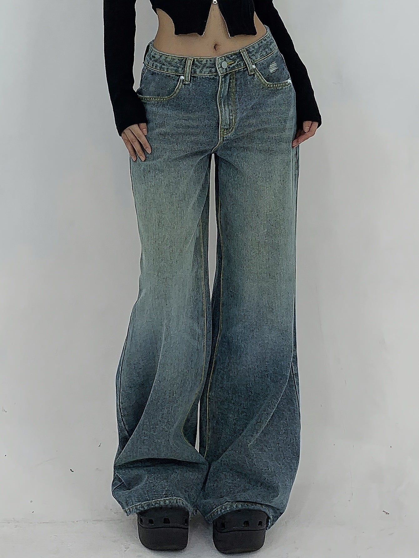 European And American Wide Leg Super Long Mop Jeans