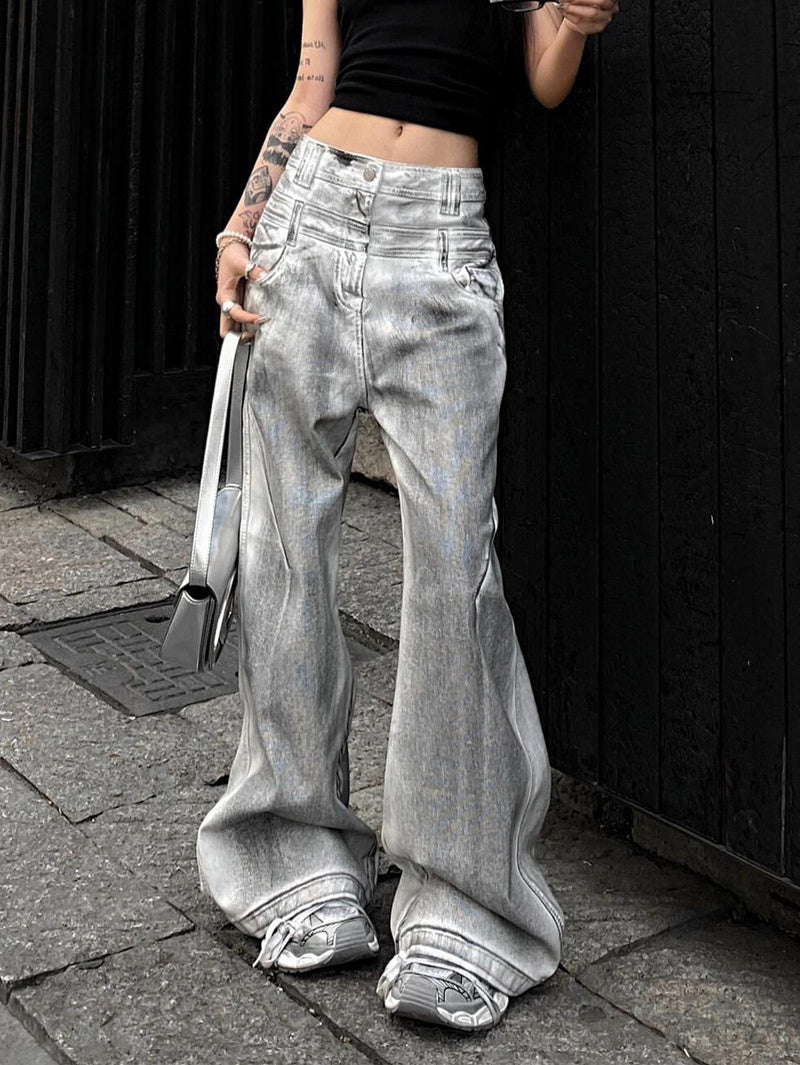 Women's Retro Straight Jeans With Old And Dirty Design