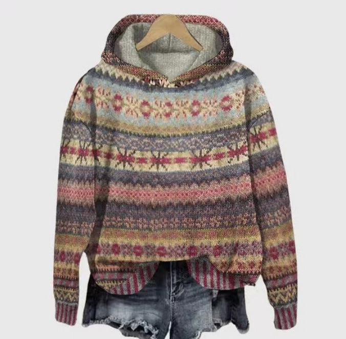 Printed Hoodie Long-sleeved Sweater Christmas Pattern