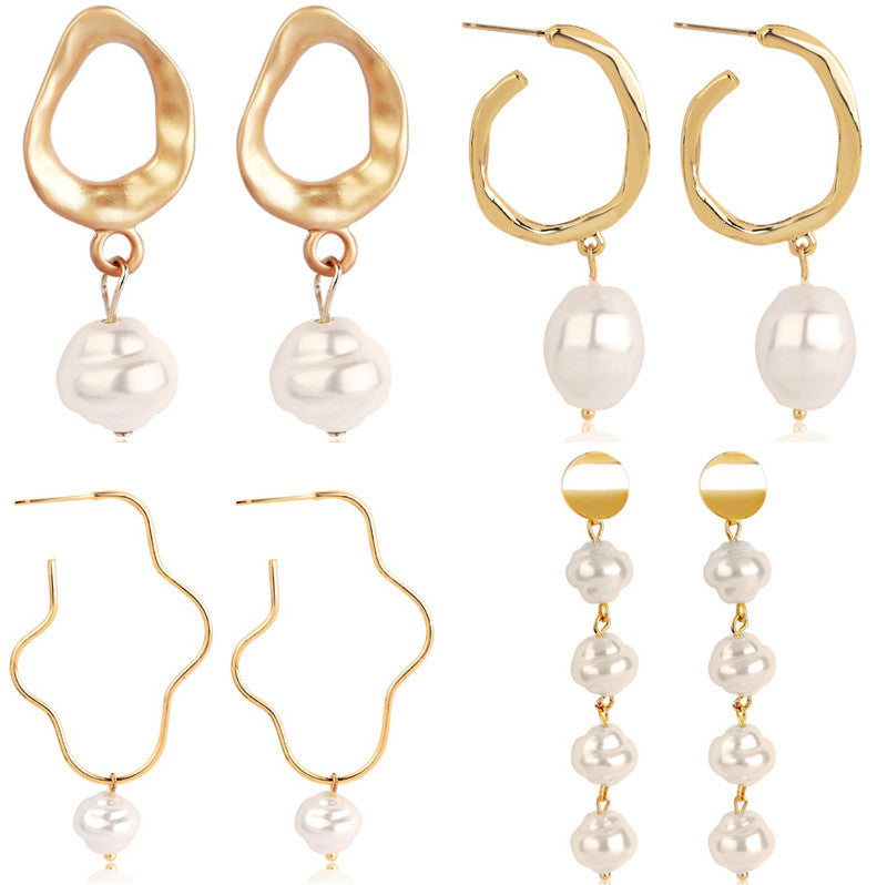 Ladies European And American Pearl Earrings Set Of 4
