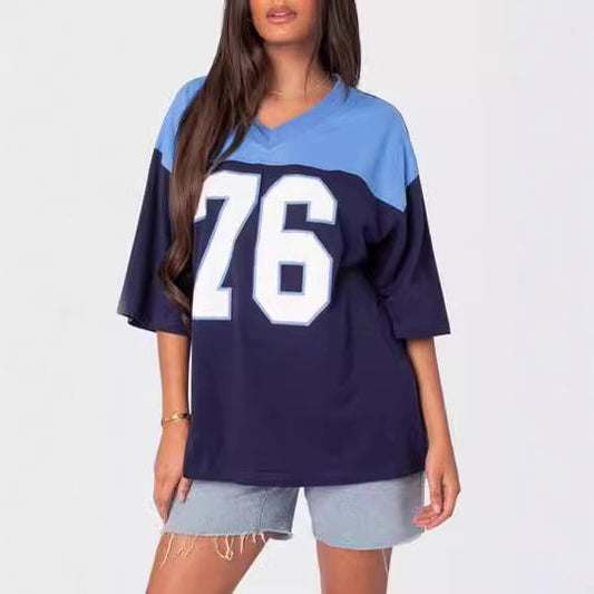 Digital Loose Hip Hop Retro Crew Neck Top